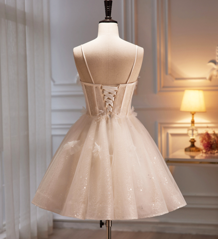 Dreamy Ivory Homecoming Dress , Sequins 3D Floral Corset Mini Evening Dress RS1453