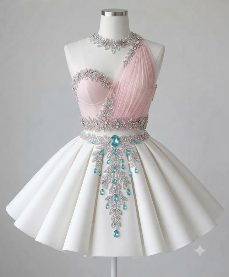 Embroidered High End Women's Homecoming Dress Pink Corset Short Prom Dress Party Dress RS2435