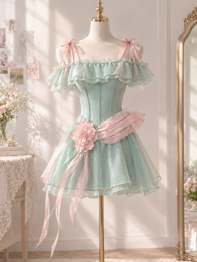 Fresh Chiffon Applique Women's Homecoming Dress Mint Green Corset Short Prom Dress Birthday Dress RS2813