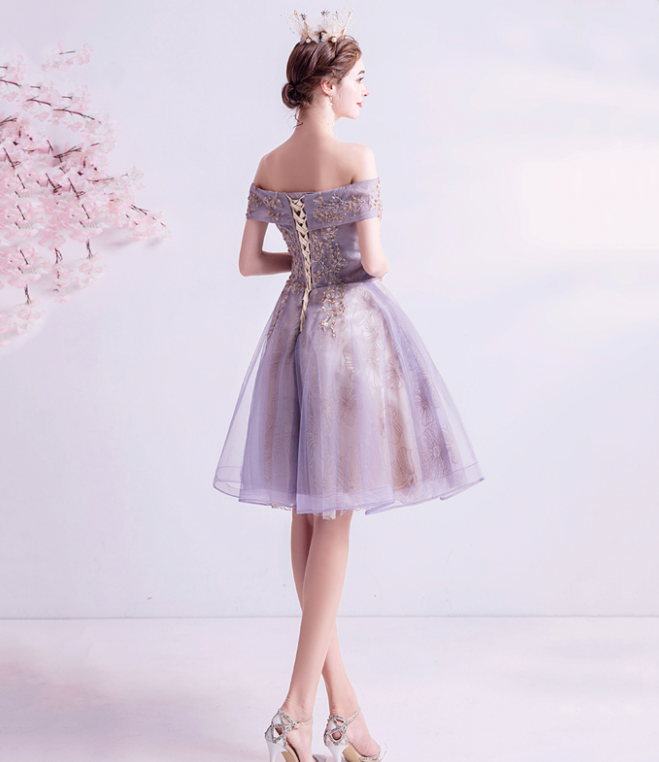Elegant Purple Homecoming Dress , Tulle Embroidery Corset Mini Evening Dress RS1454