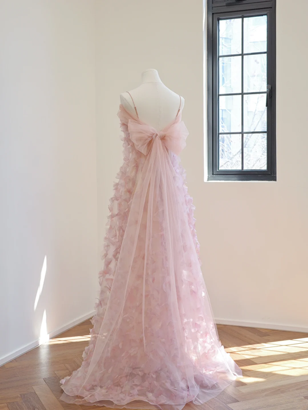 Light pink halter-neck floral long elegant ball gown, bridal dress R8507
