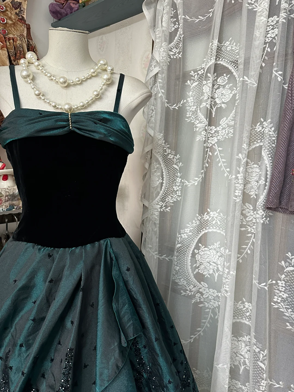 Dark green halter-neck, fitted A-line maxi dress, prom dress R6312