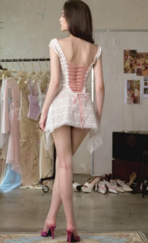 White lace sexy backless slim A-line mini skirt homecoming dress R4492