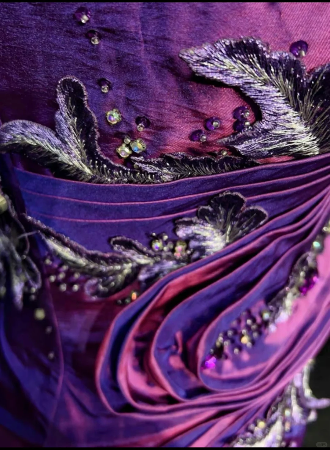 Purple suspender design pleated embroidery waist mid-length fishtail skirt skirt homecoming dress R4939