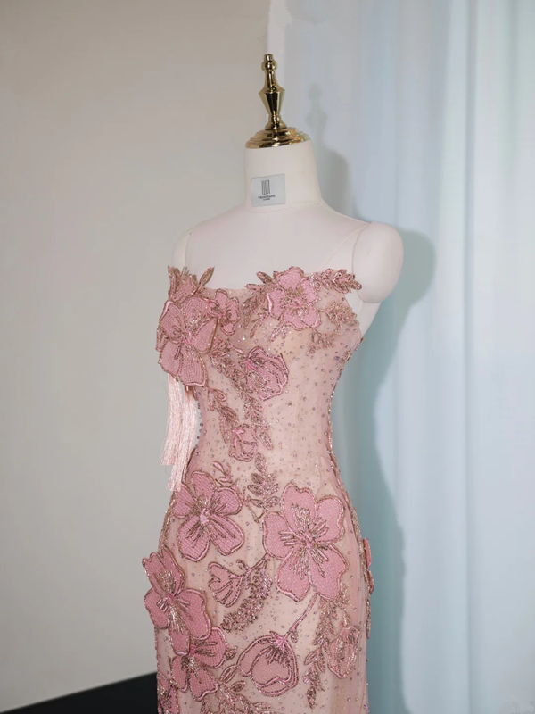 Pink strapless fitted long ball gown, bridal dress R8968