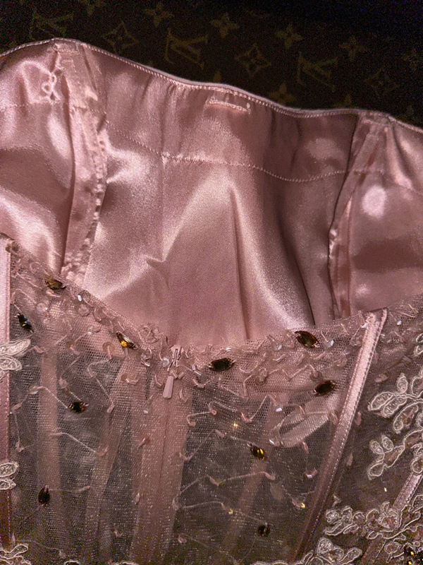 Pink strapless fitted waist elegant fairy long ball gown R6951