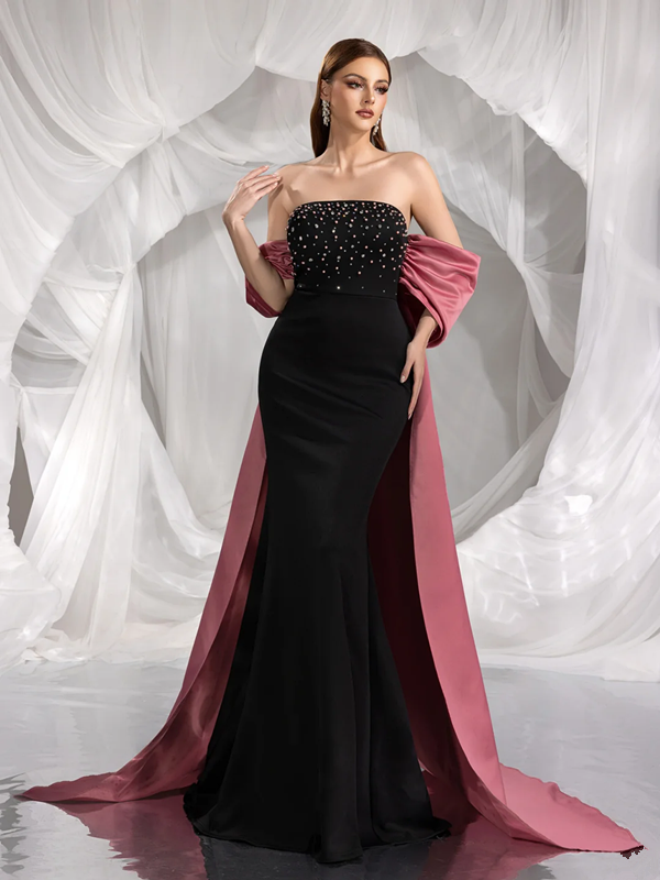 Black strapless fitted long sexy ball gown R8878