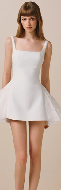 White suspender waist slim A-line short skirt homecoming dress R4533