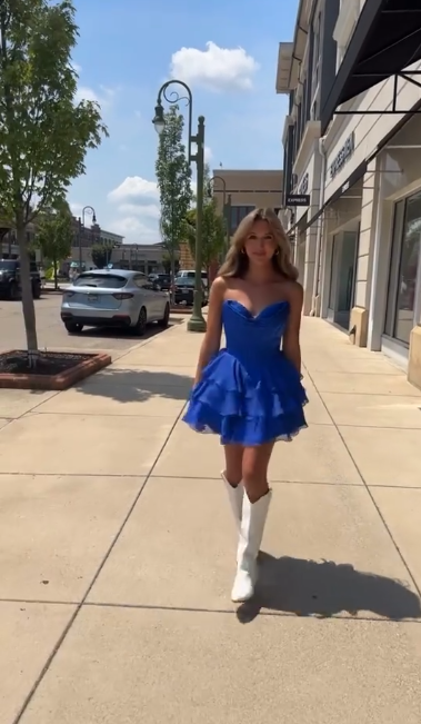 Blue tube top waist tutu skirt homecoming dress R5561