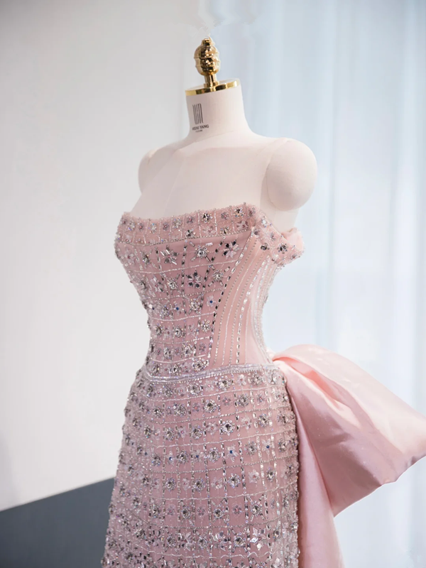 Light pink strapless fitted long ball gown, bridal dress R8969