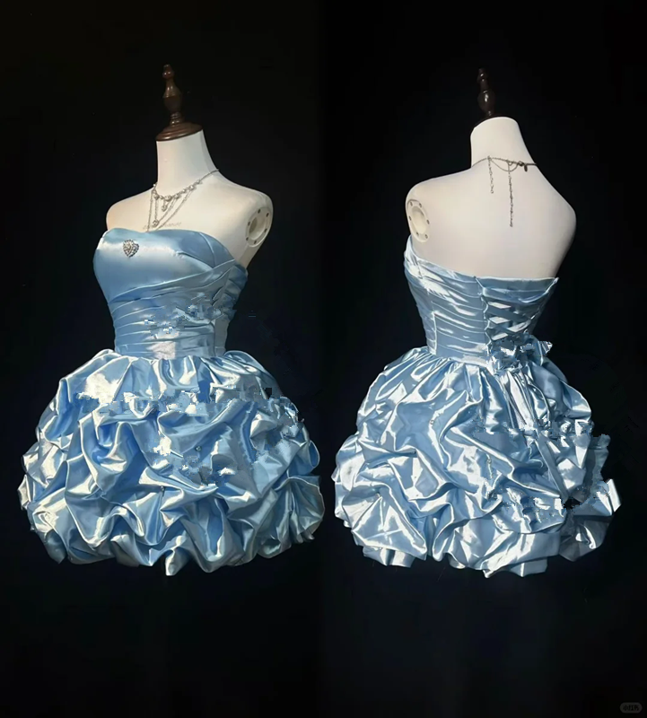 Blue tube top waist cute bud skirt short dress homecoming dress R4900