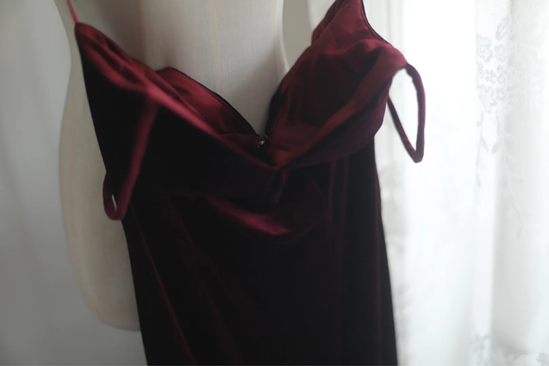 Dark red halter-neck, fitted, bodycon mermaid long ball gown, bridal dress R6831