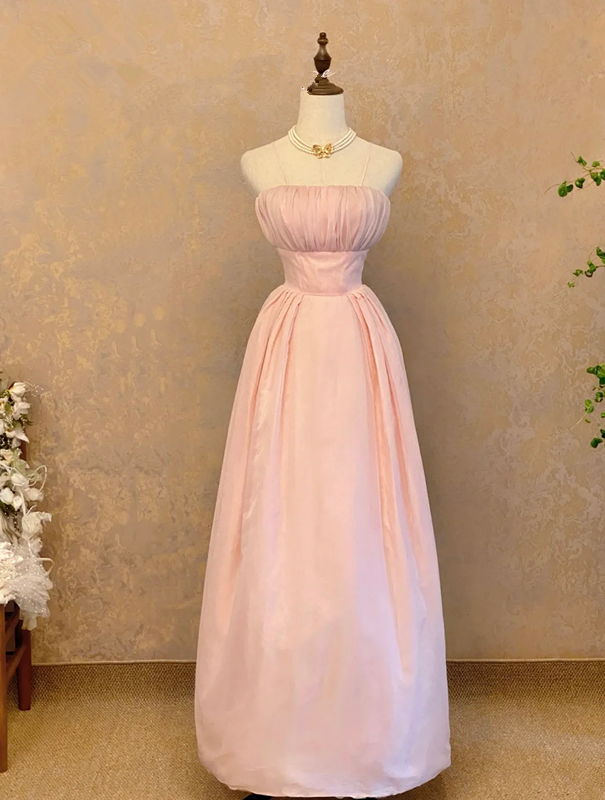 Pink strapless floor-length ball gown with a cinched waist and slim fit; bridal gown R7305