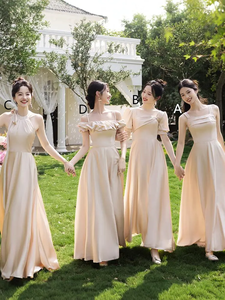 Light pink satin slim fit ball gown, bridesmaid dress R5993
