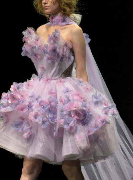 Dreamy Purple Floral A-Line Sweetheart Applique Corset Mini Evening Dress Homecoming Dress RS391