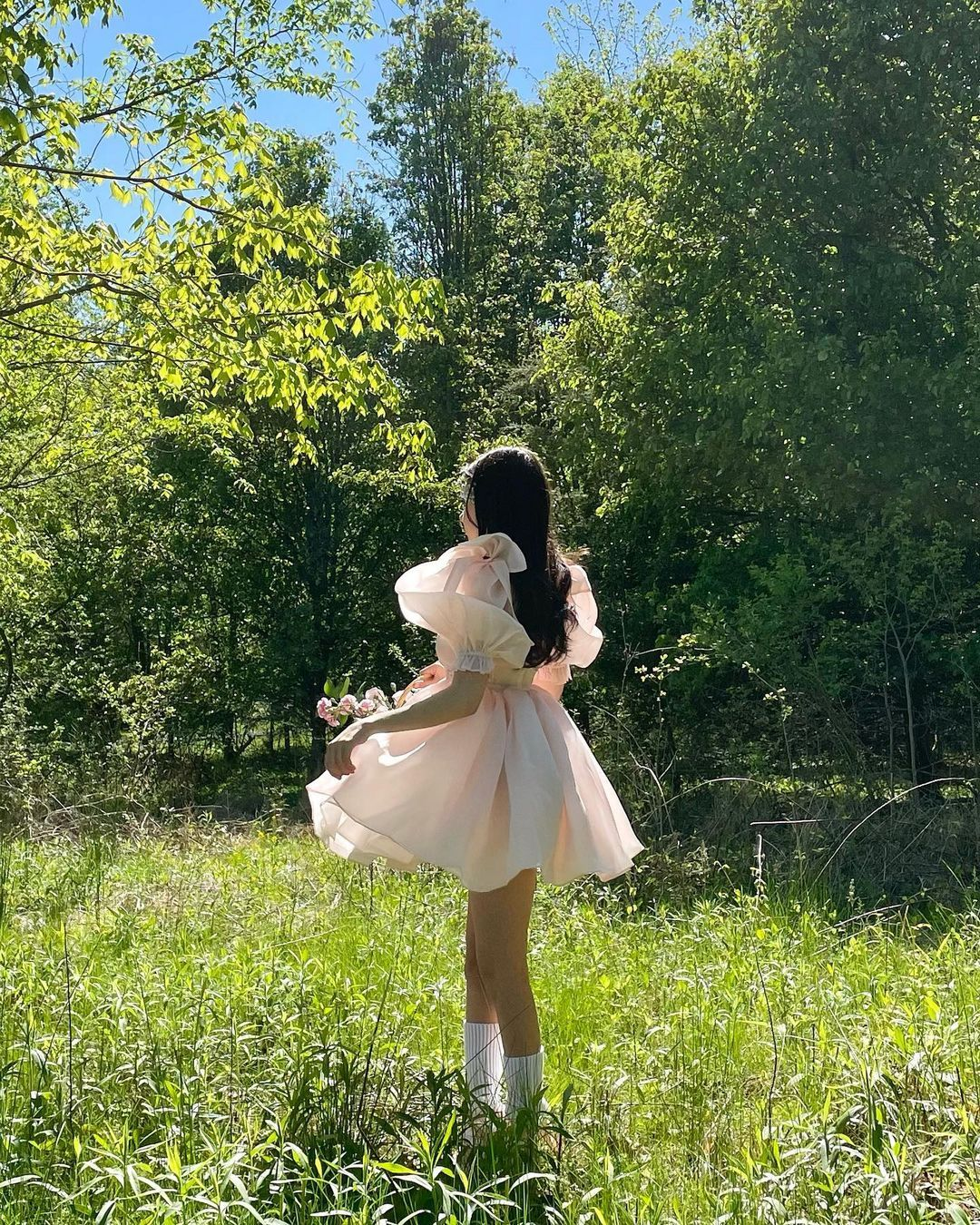 Pink Puff Sleeve Waist Slim Princess Miniskirt Homecoming Dress R5483