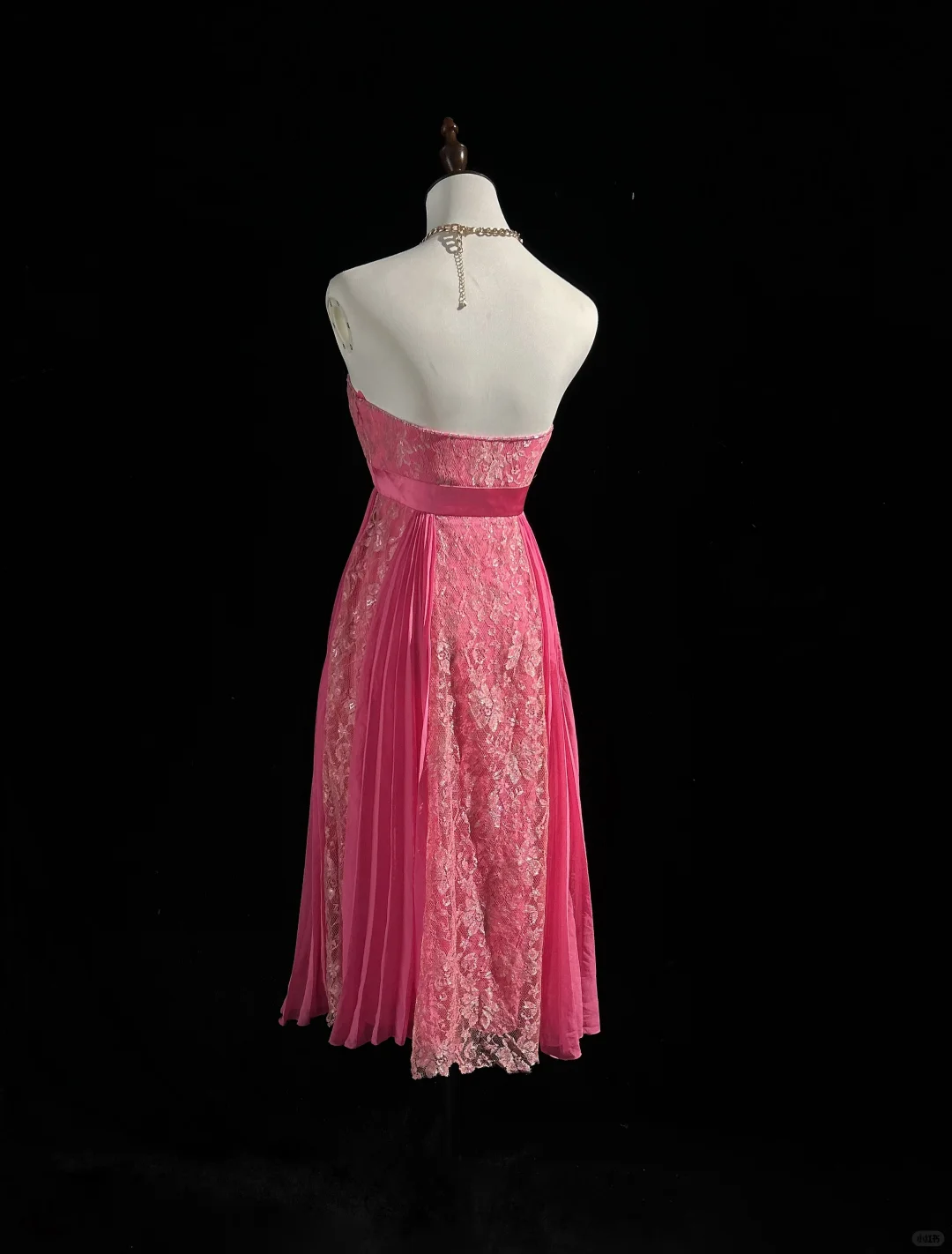 Pink tube top waist lace design soft mid-length dress homecoming dress R4901