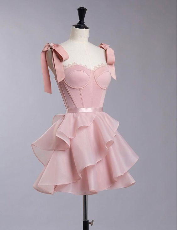 chic ball gown pink organza homecoming dress 16th birthday outfits S5342