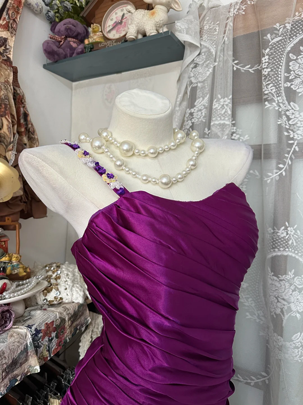 Purple Strapless Satin Waist Slim Mermaid Maxi Ball Gown R6128