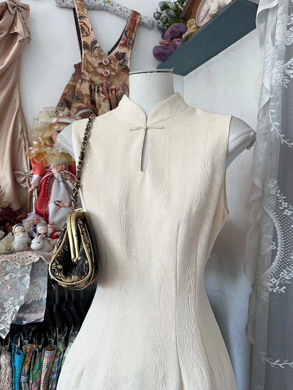 Ivory white elegant slim-fitting cheongsam long dress ball gown R6208