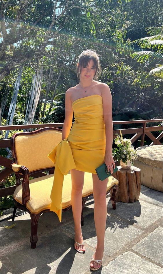 Yellow Strapless Short Formal Dress, Homecoming Dress S5331