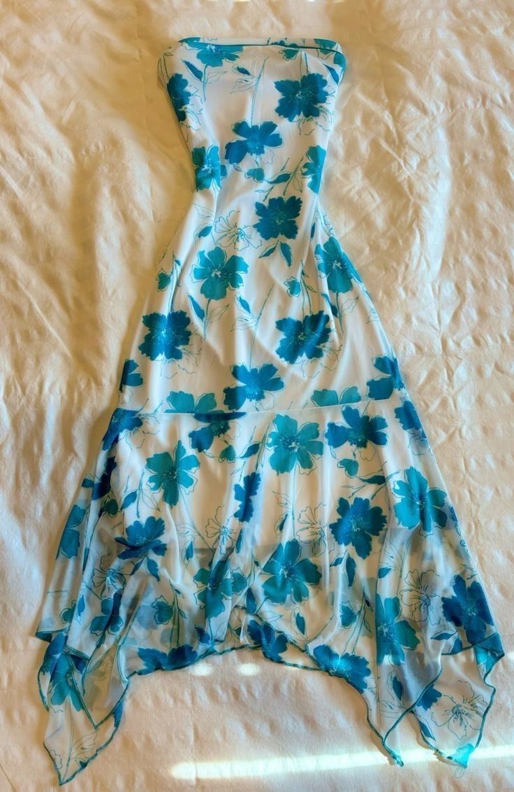 Blue Floral Chiffon Spaghetti Straps Prom Dress Evening Dress S7010