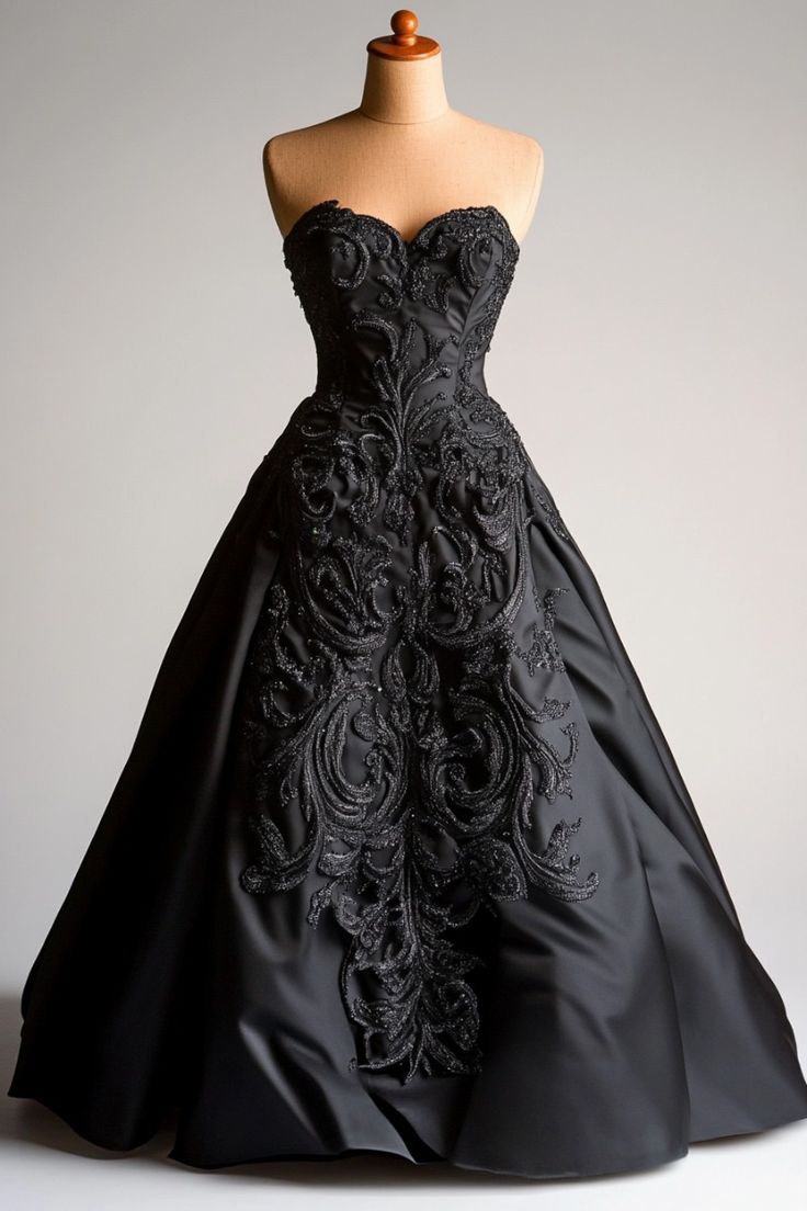 A Line Black Strapless Elegant Evening Gowns Unique Prom Dress S7230
