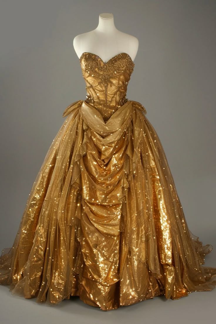 Gold Sweetheart A-Line Stunning Vintage Evening Ball Gown S7251