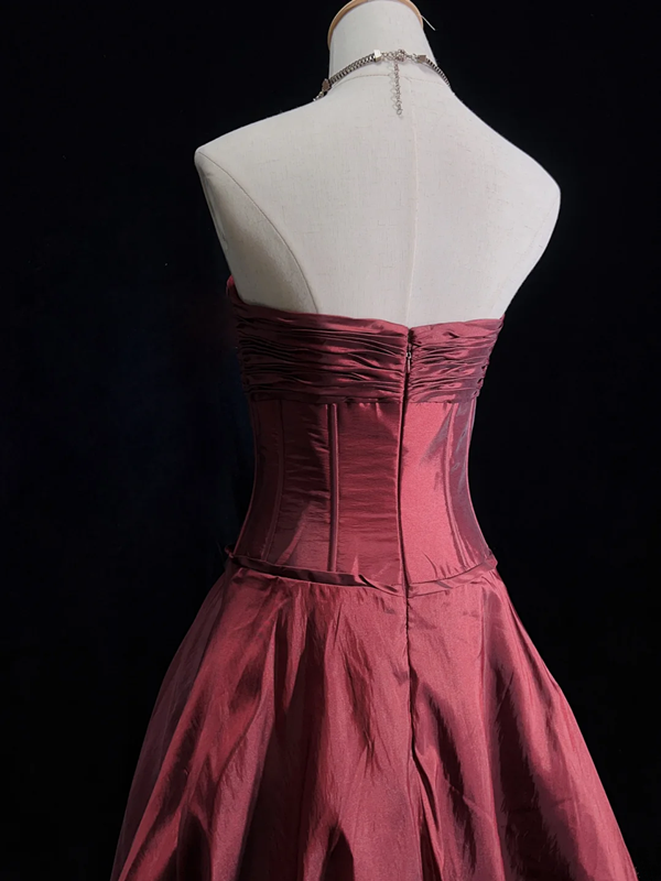 Dark red tube top pleated top with bud skirt short skirt suit homecoming dress R4996
