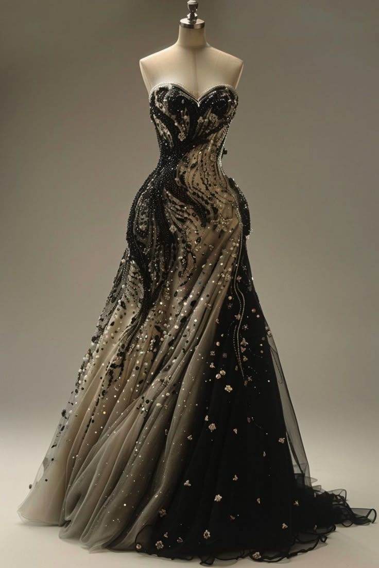 Princess Strapless Long A Line Tulle Beaded Prom Evening Dresses S7121