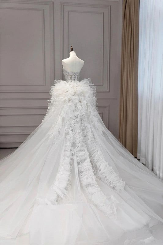 Elegant Mermaid Sweetheart Tulle Lace Long Wedding Dresses S7258