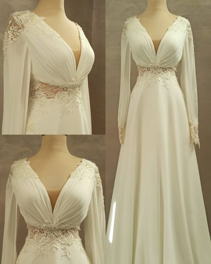 A Line White V Neck Long Wedding Dresses Long Bridal Gown S7156