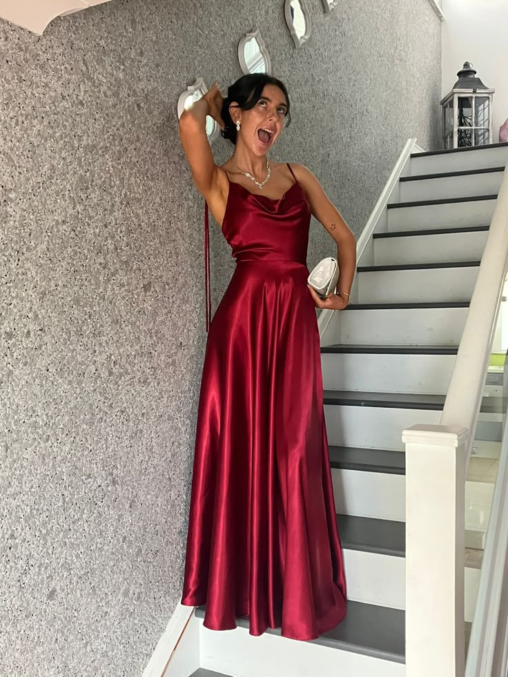 Spaghetti Straps Sleeveless A Line Satin Long Prom Dresses S7136