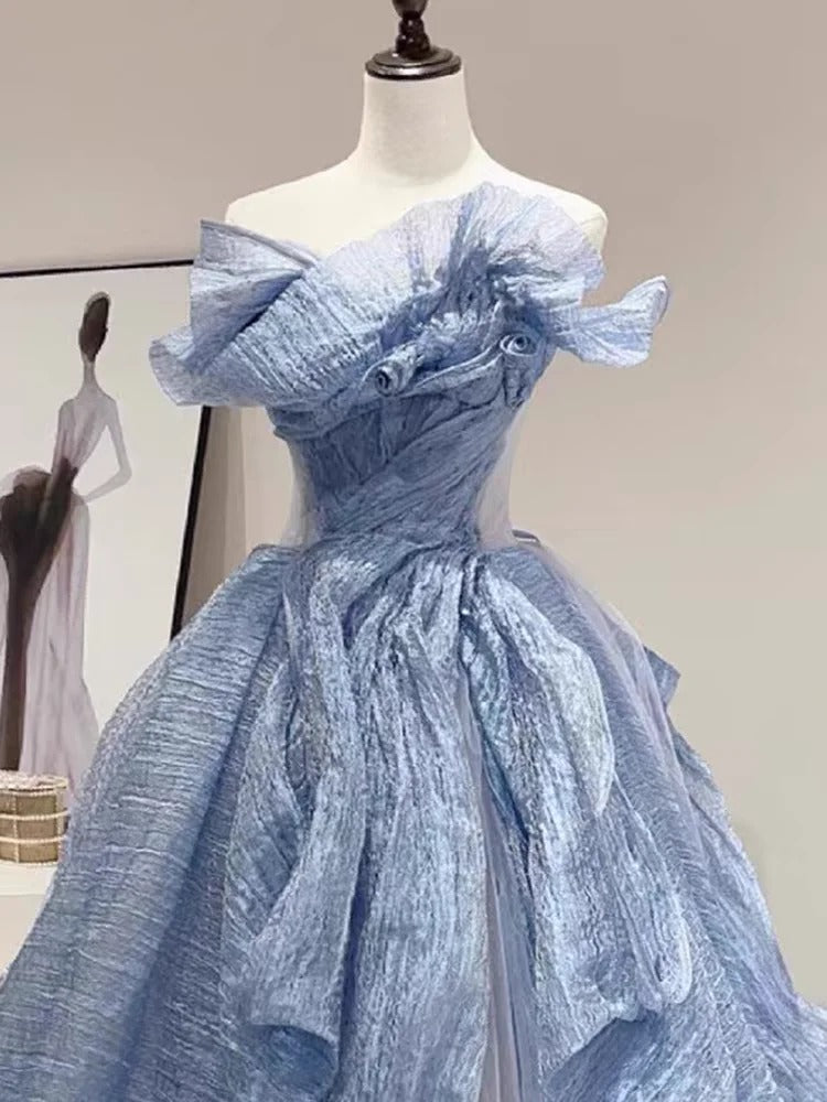 Blue A-Line Stunning Vintage Evening Ball Gown S7260