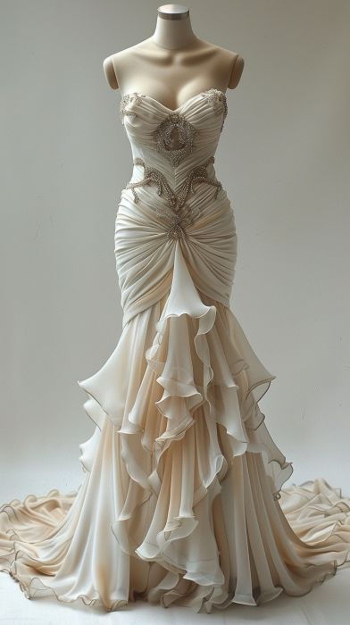 Mermaid Glamorous Wedding Dress Vintage Long Evening Dress S7117