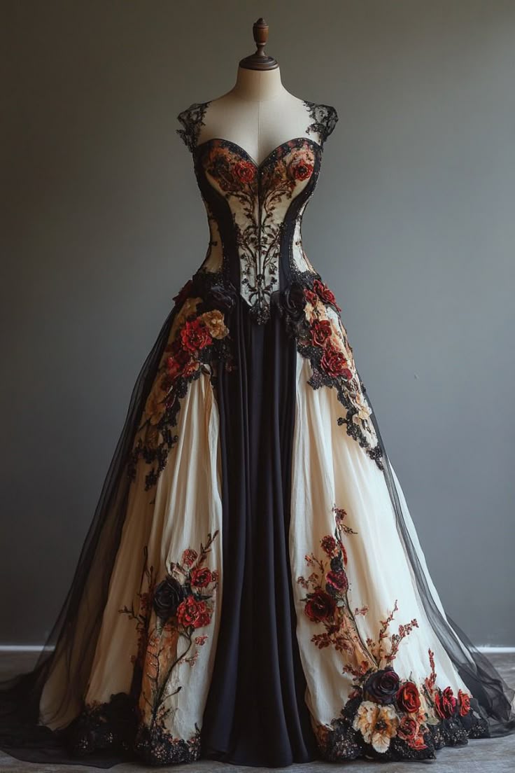 Vintage A-line floral long prom dress, formal evening dress S7138