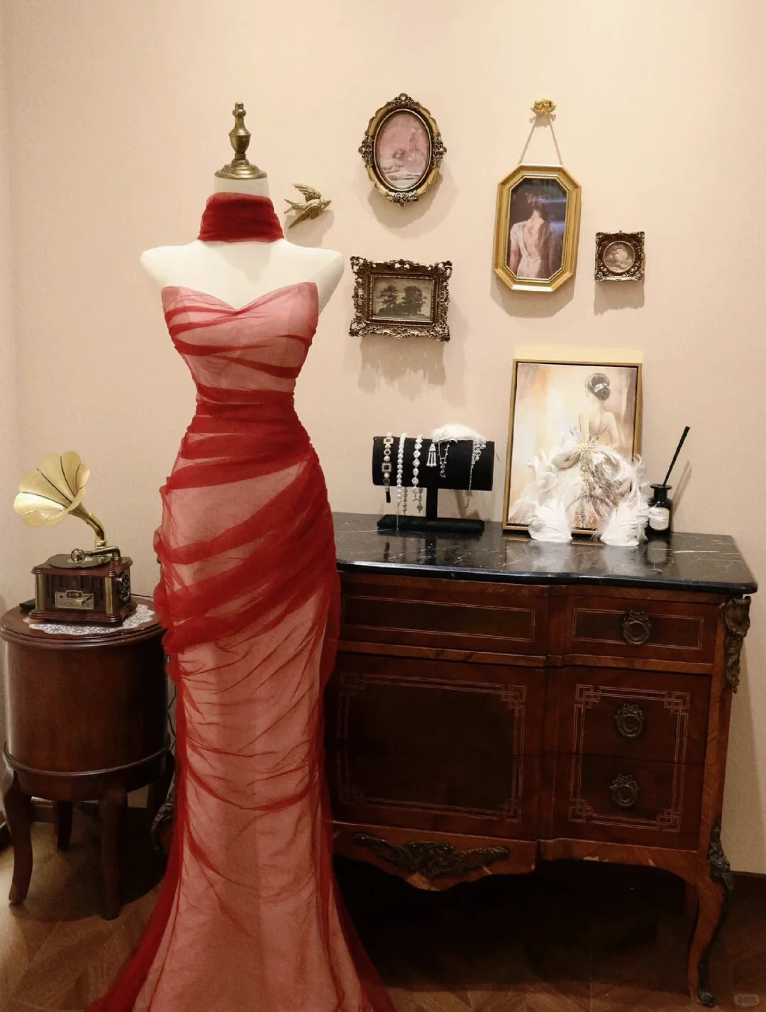 Burgundy Mermaid Long Stunning Vintage Evening Gown Prom Dress S7261