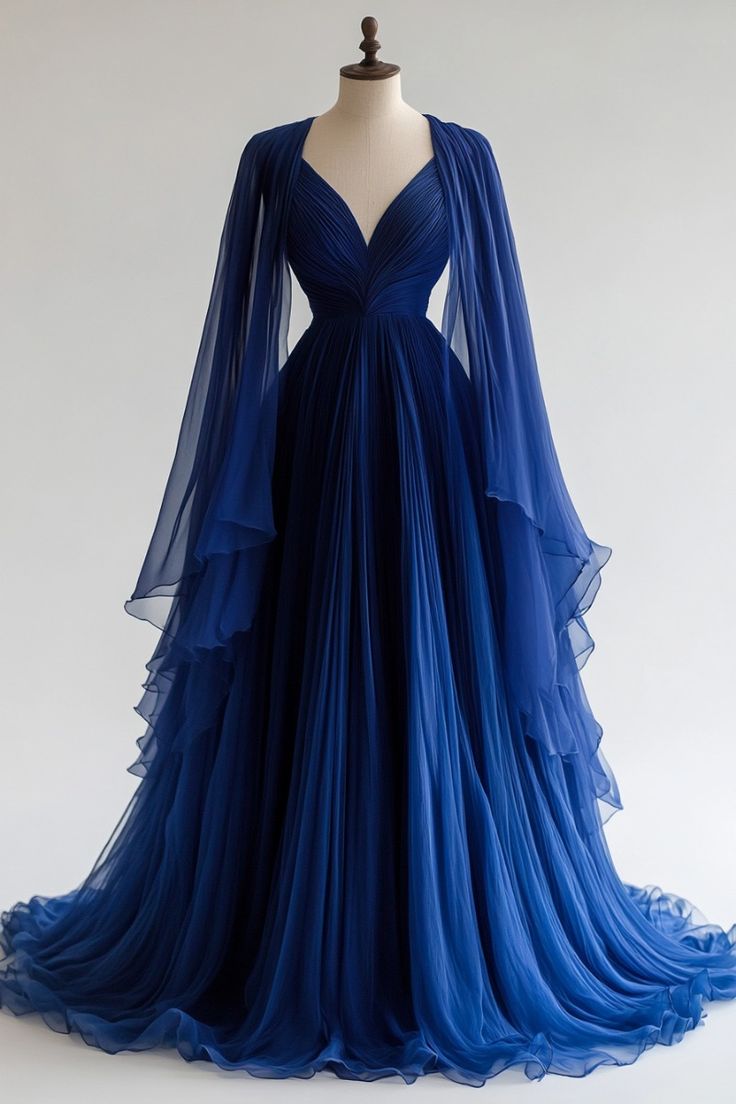 A Line Blue Evening Dress Long Prom Dresses S7084