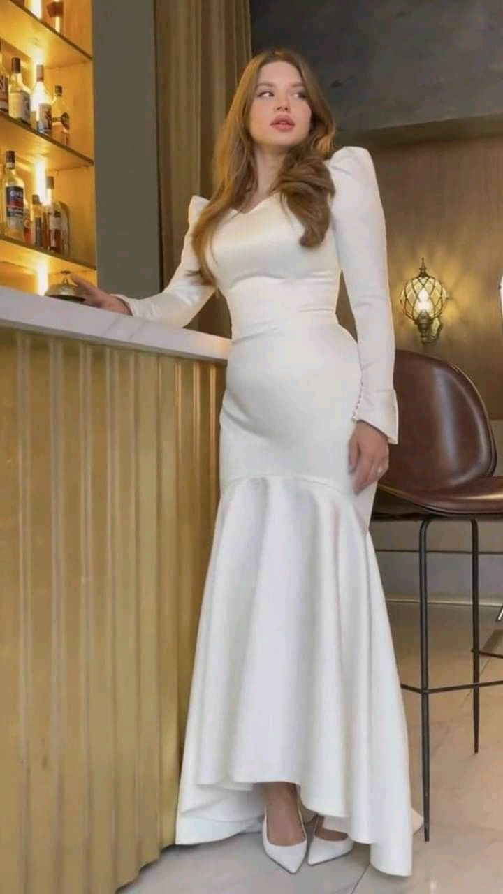 White Satin Mermaid Long Prom Dress S7067