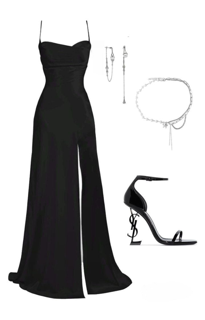 Black Simple Long Evening Dresses Prom Gown S6959
