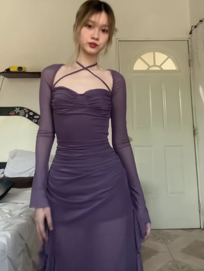 Purple Chiffon Halter Long Evening Dresses Prom Gown S6958