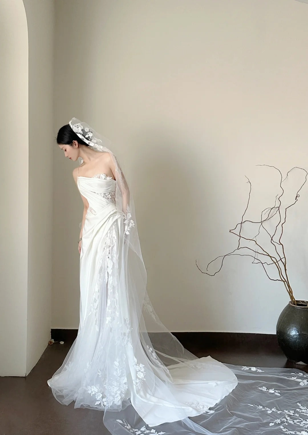 White Tulle Lace Long Sexy Wedding Dress S6951