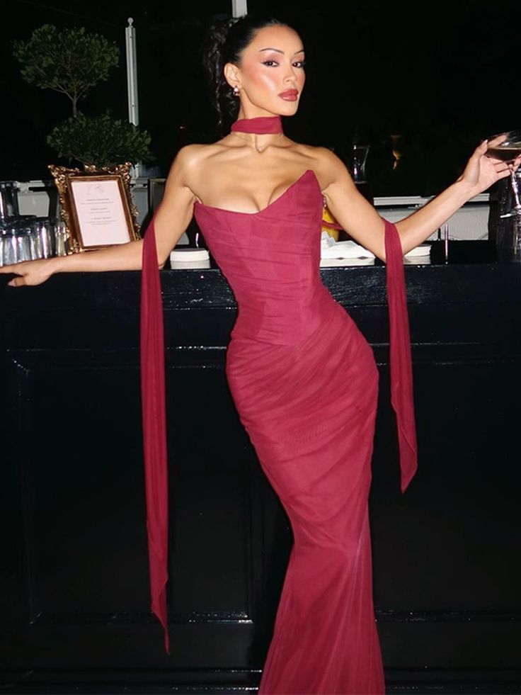 Burgundy Long Evening Dress Sexy Party Dresses Prom Dress S7187