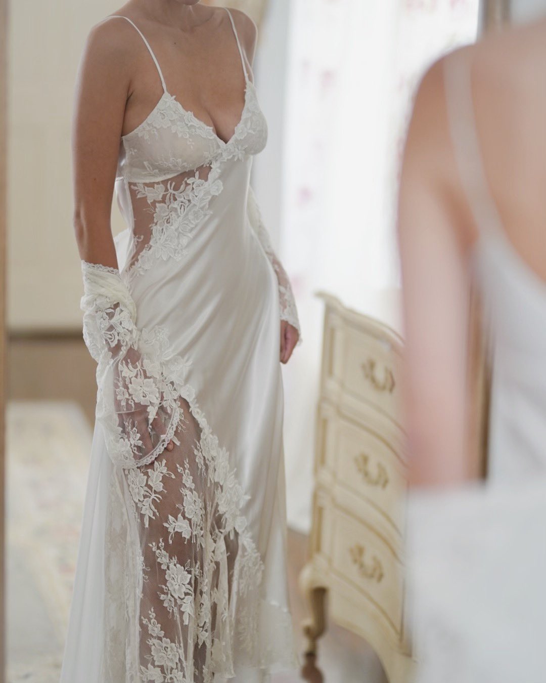 White Lace Long Evening Dress Sexy Party Dresses With Shawl S7185