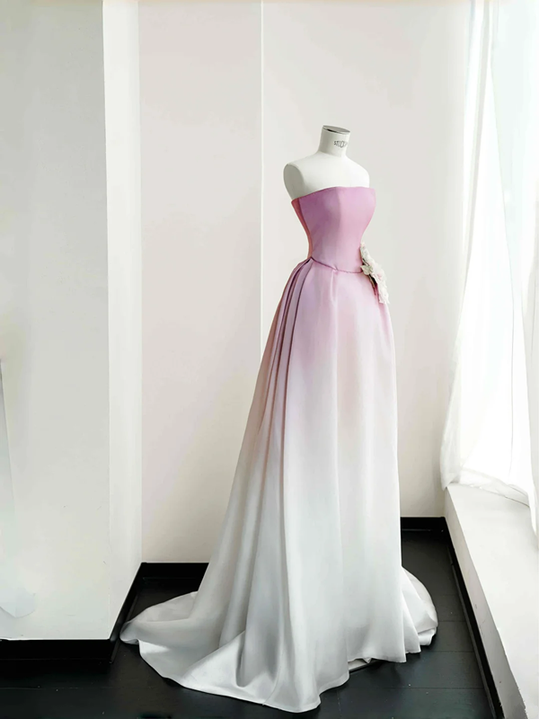 Pink tube top slim waist elegant cute long dress, prom dress R5622