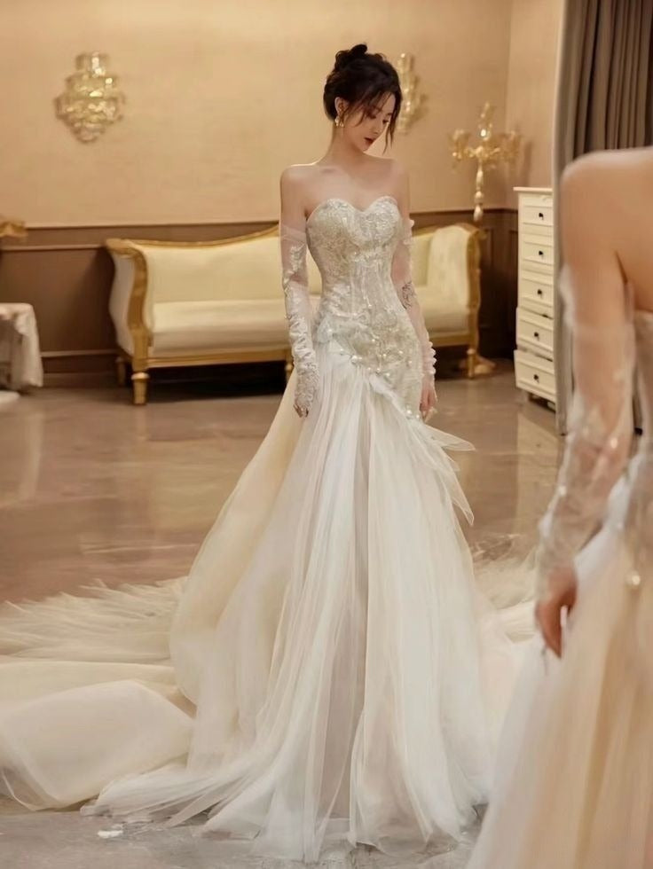 A Line Strapless Long Wedding Dresses Long Bridal Gown S7150