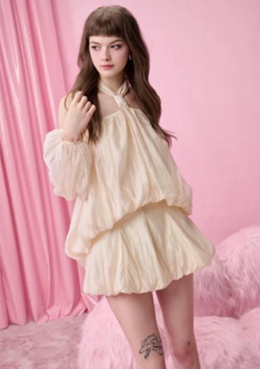 Apricot halter neck loose fashion sexy mini skirt homecoming dress R4425