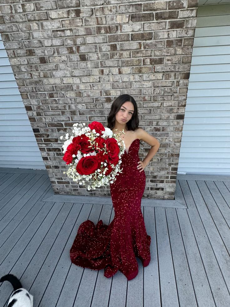 Red Prom Dresses Glitter Sequin Mermaid Evening Dress S5304