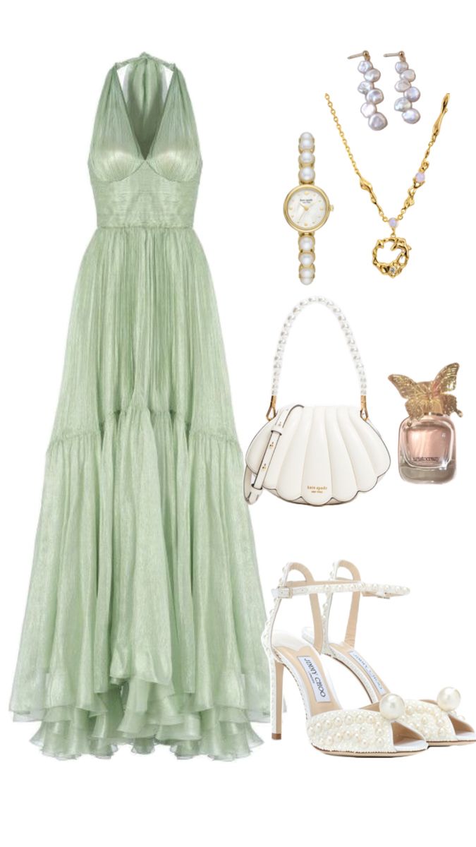 A Line V Neck Sleeveless Green Long Evening Prom Dresses S7107