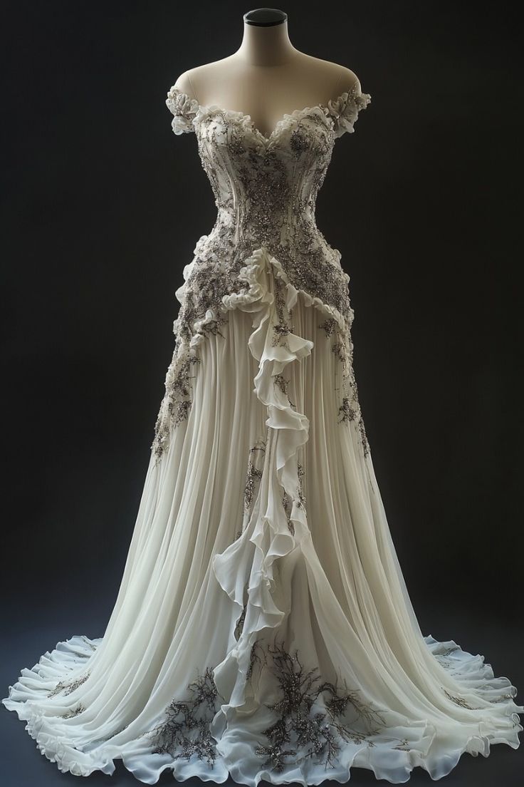 Glamorous Fall Wedding Dress Vintage Long Evening Dress S7114